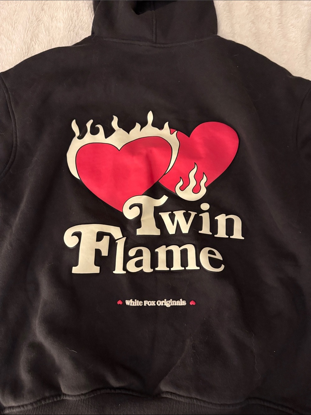 White Fox Boutique Black Logo Hoodie with Cream Script - Picture 3 of 3